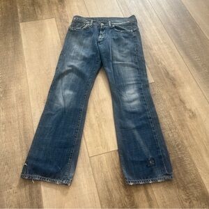 G STAR RAW RUGER Men 34/34 ( 33/32) Blue Denim Jeans Distressed Straight Button